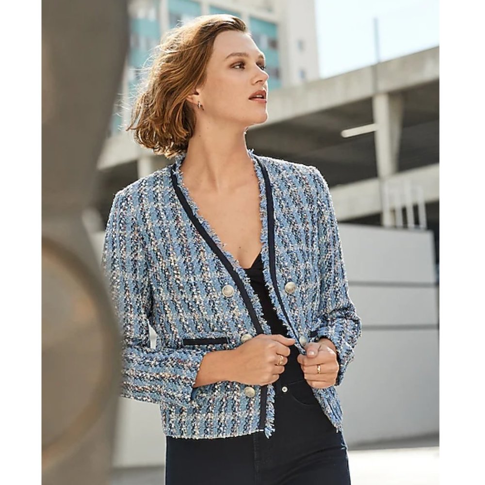 Plaid Boucle Eyelash Tweed Jacket